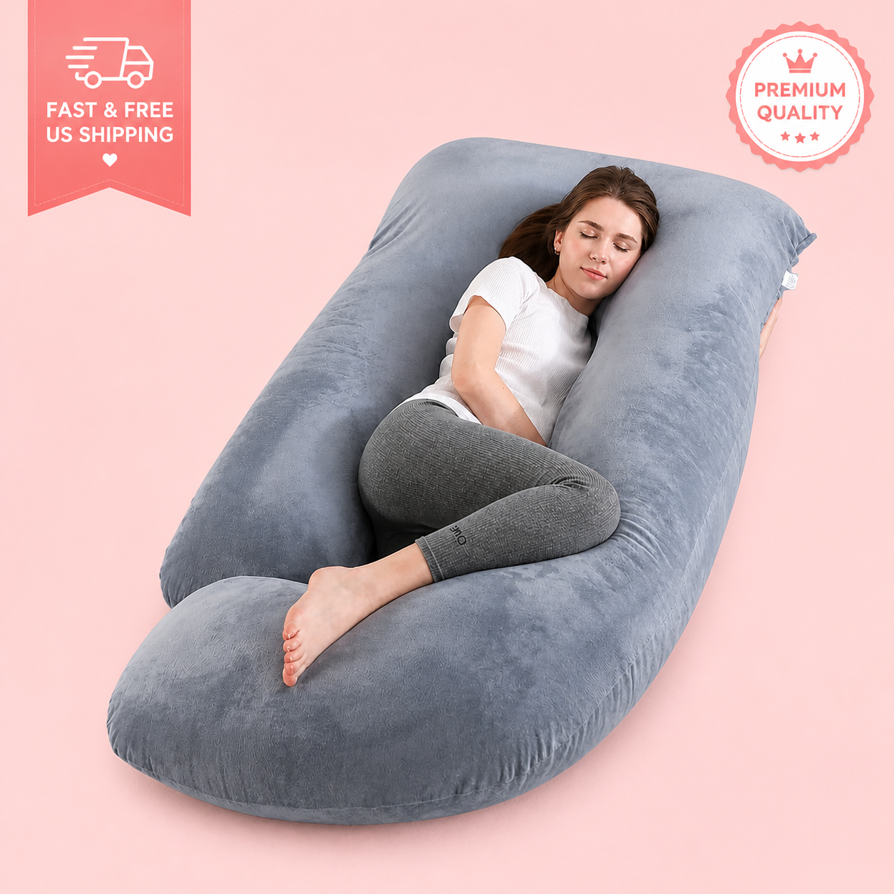 Full Body Pregnancy Pillow – J-Shaped Maternity Support Pillow for Back, Hips & Sleep Relief