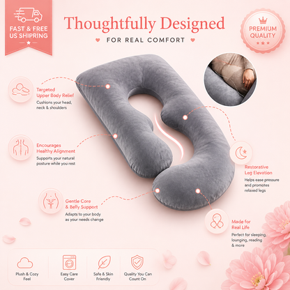Full Body Pregnancy Pillow – J-Shaped Maternity Support Pillow for Back, Hips & Sleep Relief